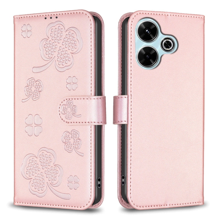 Four-leaf Embossed Leather Phone Case, For Xiaomi Poco M6 4G / Redmi 13 4G, For Xiaomi Redmi A3, For Xiaomi Redmi Note 13 Pro 4G Global, For Xiaomi Redmi Note 13 4G Global, For Xiaomi Redmi Note 13, For Xiaomi Redmi 13C, For Xiaomi Redmi Note 13 Pro+ 5...