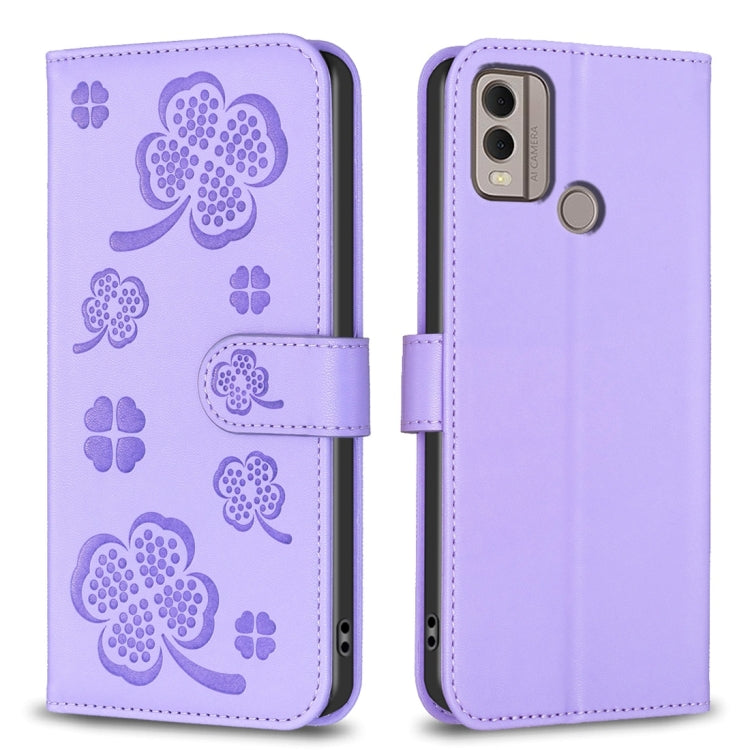 Four-leaf Embossed Leather Phone Case, For Nokia G42 / G310, For Nokia C22, For Nokia C12, For Nokia G22, For Nokia C32, For Nokia G11 / G21