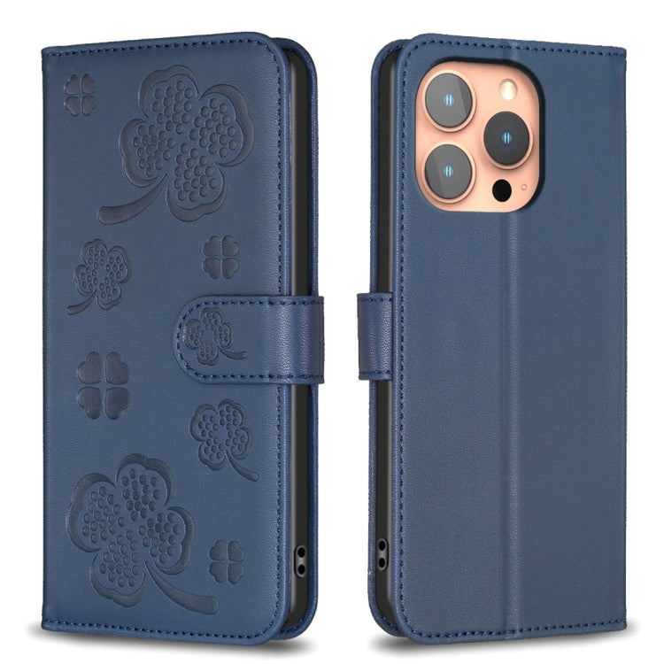 Four-leaf Embossed Leather Phone Case, For iPhone 15 Pro Max, For iPhone 15 Pro, For iPhone 15 Plus, For iPhone 15, For iPhone 14 Plus, For iPhone 14, For iPhone 14 Pro, For iPhone 14 Pro Max