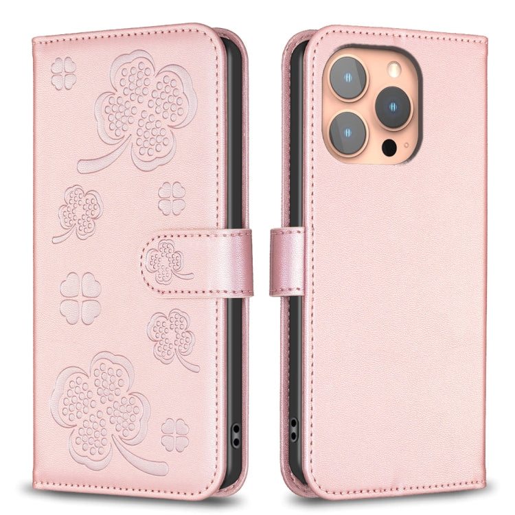 Four-leaf Embossed Leather Phone Case, For iPhone 18 Pro/17 Pro, For iPhone 18 Pro Max/17 Pro Max, For iPhone 17, For iPhone 17 Air, For iPhone 16 Pro Max, For iPhone 16 Pro, For iPhone 16 Plus, For iPhone 16