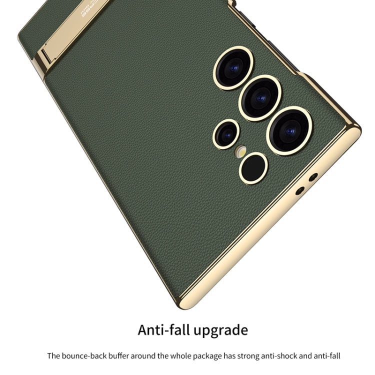 GKK Triumph Ultra-Thin Plain Leather Phone Case with Holder, For Samsung Galaxy S24 Ultra 5G