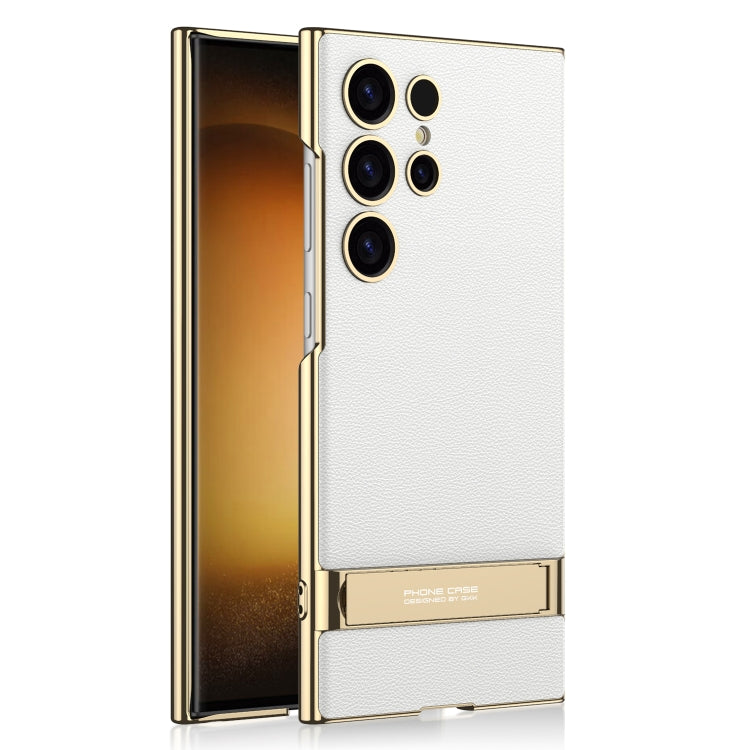GKK Triumph Ultra-Thin Plain Leather Phone Case with Holder, For Samsung Galaxy S24 Ultra 5G