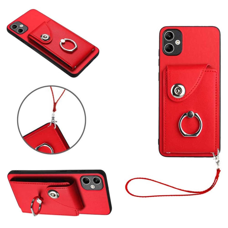 Organ Card Bag Ring Holder PU Phone Case with Lanyard, For Samsung Galaxy A14 5G, For Samsung Galaxy A04 4G, For Samsung Galaxy A13 5G/A04s, For Samsung Galaxy S20 FE, For Samsung Galaxy A23 165.4mm, For Samsung Galaxy A53 5G, For Samsung Galaxy A33 5G...