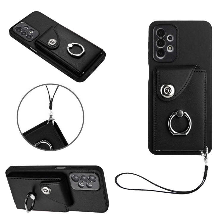 Organ Card Bag Ring Holder PU Phone Case with Lanyard, For Samsung Galaxy A14 5G, For Samsung Galaxy A04 4G, For Samsung Galaxy A13 5G/A04s, For Samsung Galaxy S20 FE, For Samsung Galaxy A23 165.4mm, For Samsung Galaxy A53 5G, For Samsung Galaxy A33 5G...