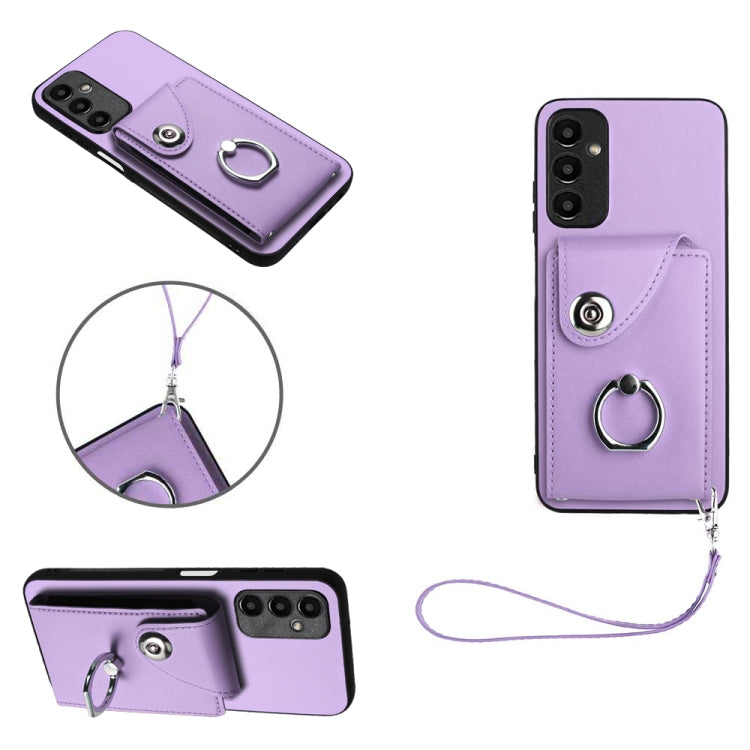 Organ Card Bag Ring Holder PU Phone Case with Lanyard, For Samsung Galaxy A25 5G Global, For Samsung Galaxy S23 FE 5G, For Samsung Galaxy A24 4G, For Samsung Galaxy A04e 4G/M04 4G/F04 4G, For Samsung Galaxy A54 5G, For Samsung Galaxy S23 Ultra 5G      ...
