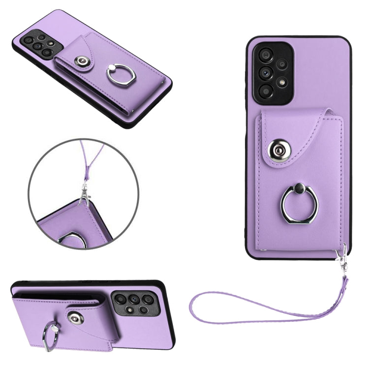 Organ Card Bag Ring Holder PU Phone Case with Lanyard, For Samsung Galaxy S22 Ultra 5G, For Samsung Galaxy S22+ 5G, For Samsung Galaxy S22 5G, For Samsung Galaxy S21 FE 5G, For Samsung Galaxy A52 4G/5G, For Samsung Galaxy A12