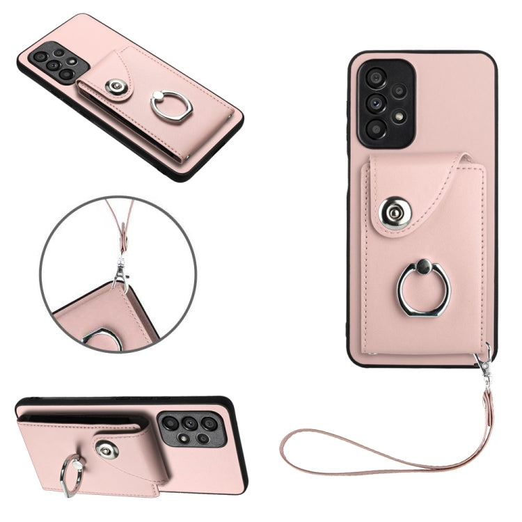 Organ Card Bag Ring Holder PU Phone Case with Lanyard, For Samsung Galaxy A14 5G, For Samsung Galaxy A04 4G, For Samsung Galaxy A13 5G/A04s, For Samsung Galaxy S20 FE, For Samsung Galaxy A23 165.4mm, For Samsung Galaxy A53 5G, For Samsung Galaxy A33 5G...