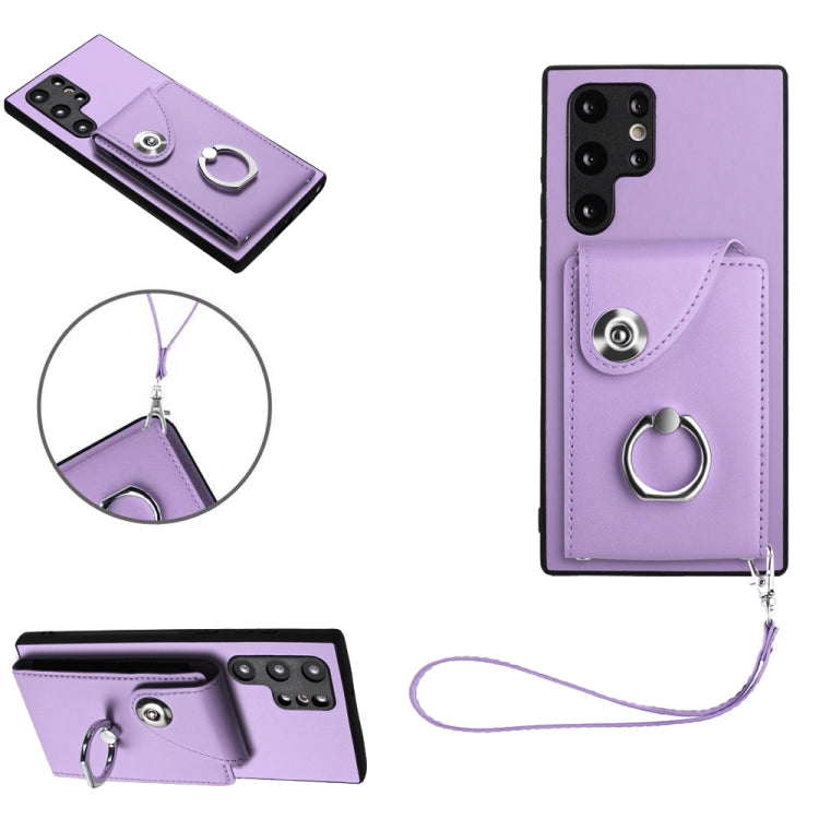 Organ Card Bag Ring Holder PU Phone Case with Lanyard, For Samsung Galaxy S22 Ultra 5G, For Samsung Galaxy S22+ 5G, For Samsung Galaxy S22 5G, For Samsung Galaxy S21 FE 5G, For Samsung Galaxy A52 4G/5G, For Samsung Galaxy A12