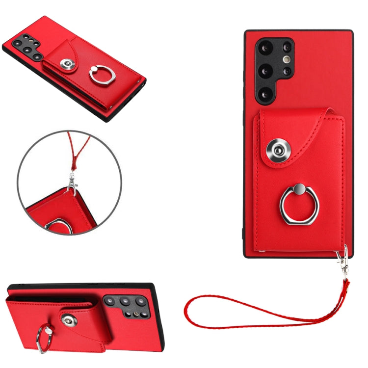 Organ Card Bag Ring Holder PU Phone Case with Lanyard, For Samsung Galaxy S22 Ultra 5G, For Samsung Galaxy S22+ 5G, For Samsung Galaxy S22 5G, For Samsung Galaxy S21 FE 5G, For Samsung Galaxy A52 4G/5G, For Samsung Galaxy A12