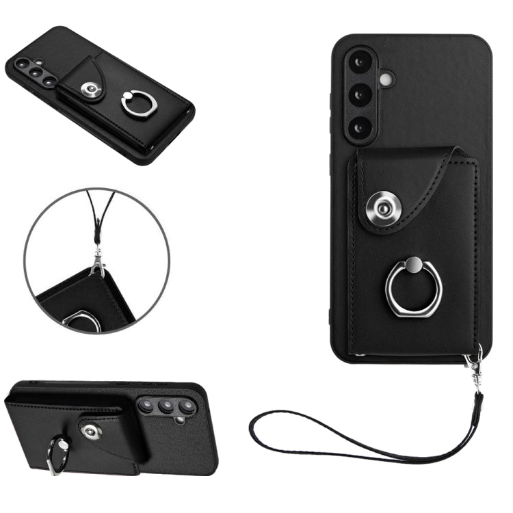Organ Card Bag Ring Holder PU Phone Case with Lanyard, For Samsung Galaxy A25 5G Global, For Samsung Galaxy S23 FE 5G, For Samsung Galaxy A24 4G, For Samsung Galaxy A04e 4G/M04 4G/F04 4G, For Samsung Galaxy A54 5G, For Samsung Galaxy S23 Ultra 5G      ...