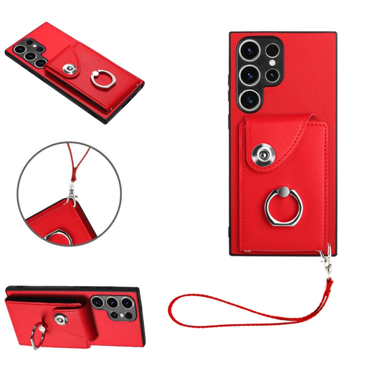 Organ Card Bag Ring Holder PU Phone Case with Lanyard, For Samsung Galaxy A25 5G Global, For Samsung Galaxy S23 FE 5G, For Samsung Galaxy A24 4G, For Samsung Galaxy A04e 4G/M04 4G/F04 4G, For Samsung Galaxy A54 5G, For Samsung Galaxy S23 Ultra 5G      ...