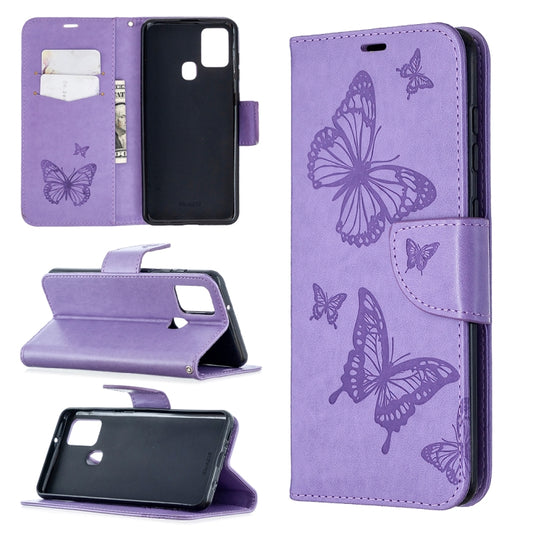 Embossing Two Butterflies Pattern Horizontal Flip PU Leather Case with Holder & Card Slot & Wallet & Lanyard, For Samsung Galaxy A21s