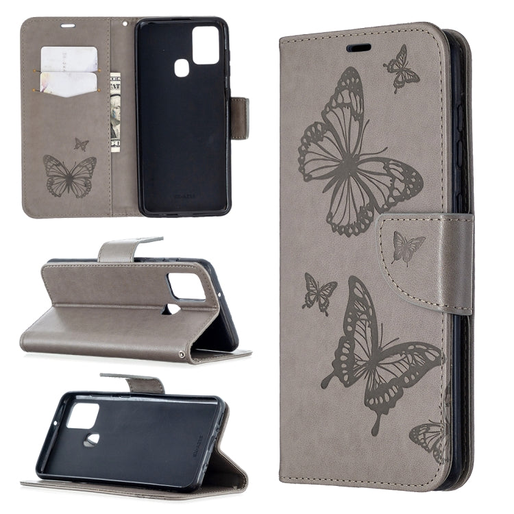 Embossing Two Butterflies Pattern Horizontal Flip PU Leather Case with Holder & Card Slot & Wallet & Lanyard, For Samsung Galaxy A21s
