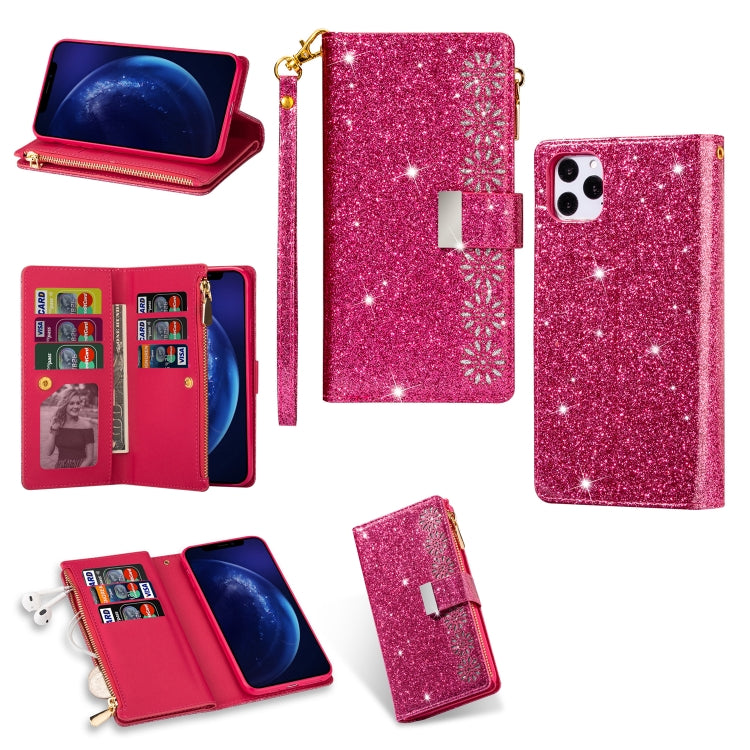Multi-card Slots Starry Sky Laser Carving Glitter Zipper Horizontal Flip Leather Case with Holder & Wallet & Lanyard, For iPhone 11 Pro Max, For iPhone 11 Pro, For iPhone 11, For iPhone XS Max, For iPhone XR, For iPhone X / XS, For iPhone 8 Plus / 7 Pl...