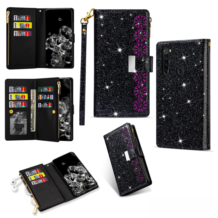 Multi-card Slots Starry Sky Laser Carving Glitter Zipper Horizontal Flip Leather Case with Holder & Wallet & Lanyard, For Xiaomi Redmi Note 8, For Xiaomi Redmi Note 8 Pro, For Xiaomi Redmi 8A / 8A Dual / 8, For Xiaomi Redmi K30, For Xiaomi Redmi K30 Pr...