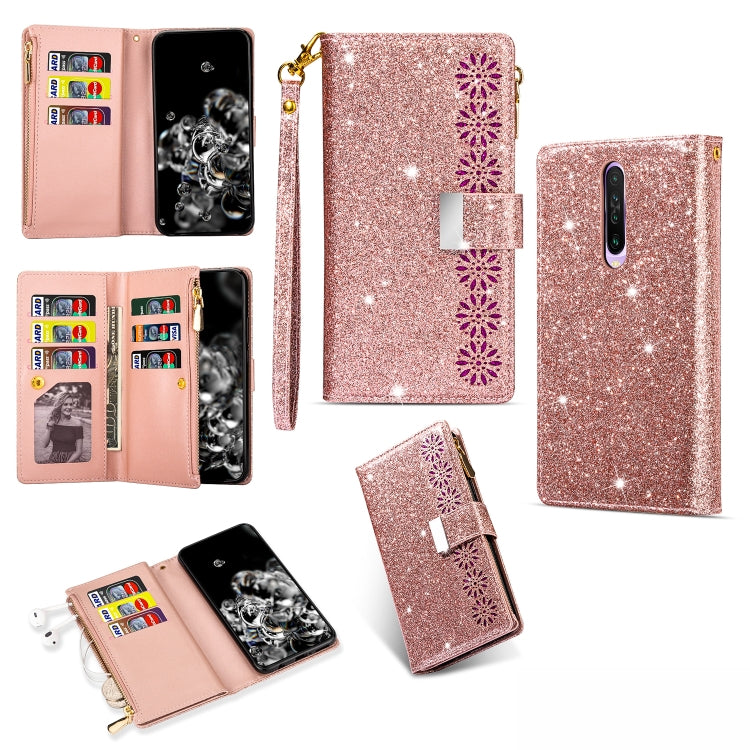 Multi-card Slots Starry Sky Laser Carving Glitter Zipper Horizontal Flip Leather Case with Holder & Wallet & Lanyard, For Xiaomi Redmi Note 8, For Xiaomi Redmi Note 8 Pro, For Xiaomi Redmi 8A / 8A Dual / 8, For Xiaomi Redmi K30, For Xiaomi Redmi K30 Pr...