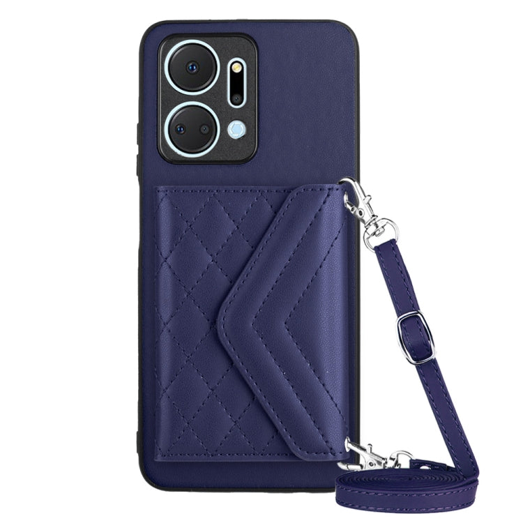 Rhombic Texture Card Bag RFID Phone Case with Long Lanyard, For Honor X7a / Play 7T, For Honor X8a, For Honor X9a / Magic5 Lite