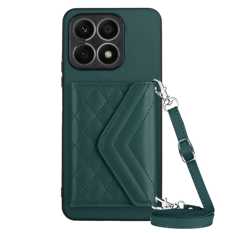 Rhombic Texture Card Bag RFID Phone Case with Long Lanyard, For Honor X7a / Play 7T, For Honor X8a, For Honor X9a / Magic5 Lite
