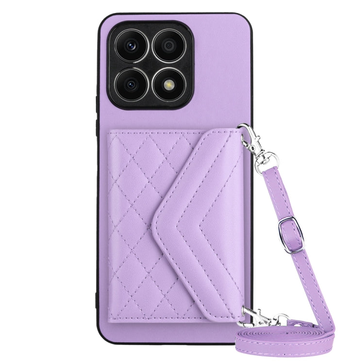 Rhombic Texture Card Bag RFID Phone Case with Long Lanyard, For Honor X7a / Play 7T, For Honor X8a, For Honor X9a / Magic5 Lite