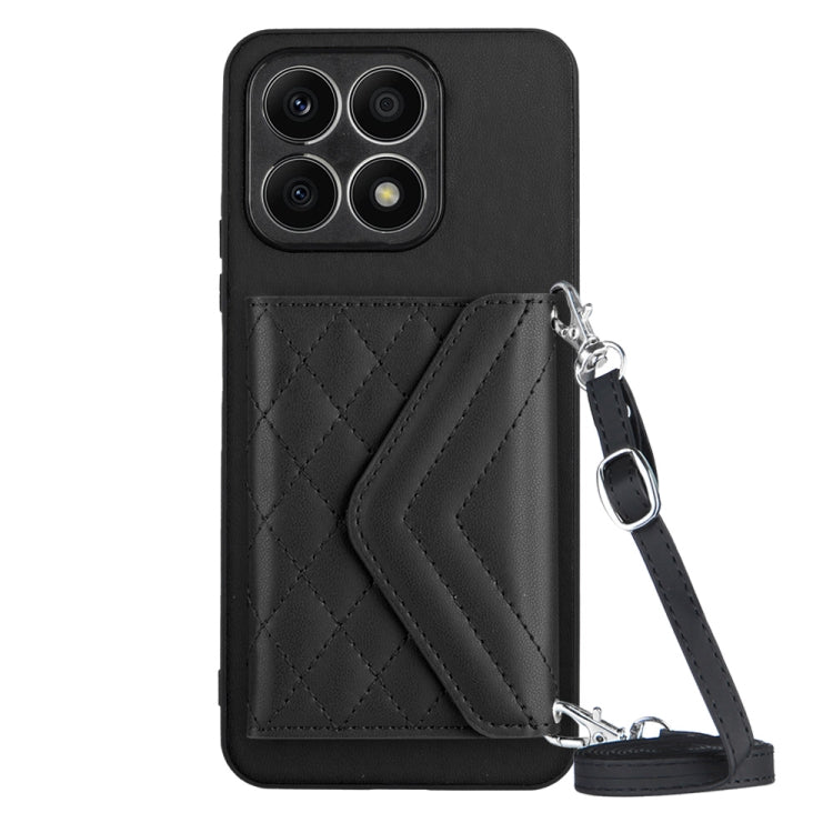 Rhombic Texture Card Bag RFID Phone Case with Long Lanyard, For Honor X7a / Play 7T, For Honor X8a, For Honor X9a / Magic5 Lite