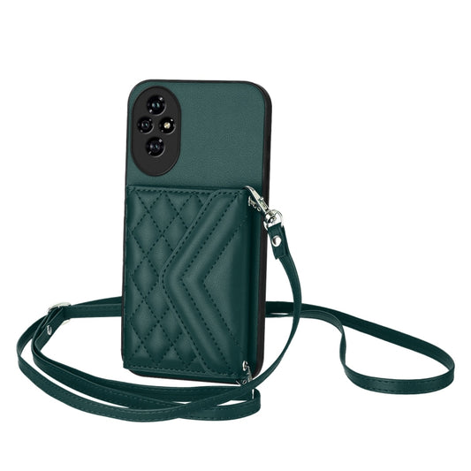 Rhombic Texture Card Bag RFID Phone Case with Long Lanyard, For Honor 200 5G, For Honor 200 Pro 5G, For Honor 200 Lite 5G Global, For Honor X8b 4G Global, For Honor X9b / Magic6 Lite, For Honor X6a, For Honor 90, For Honor X50i