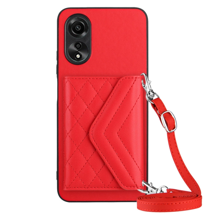 Rhombic Texture Card Bag RFID Phone Case with Long Lanyard, For OPPO A78 4G, For OPPO K11X / OnePlus Nord CE 3 Lite, For OPPO A58 / A58x, For OPPO A17