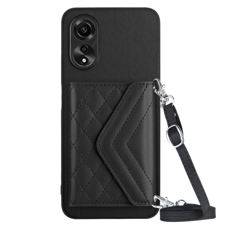 Rhombic Texture Card Bag RFID Phone Case with Long Lanyard, For OPPO A78 4G, For OPPO K11X / OnePlus Nord CE 3 Lite, For OPPO A58 / A58x, For OPPO A17