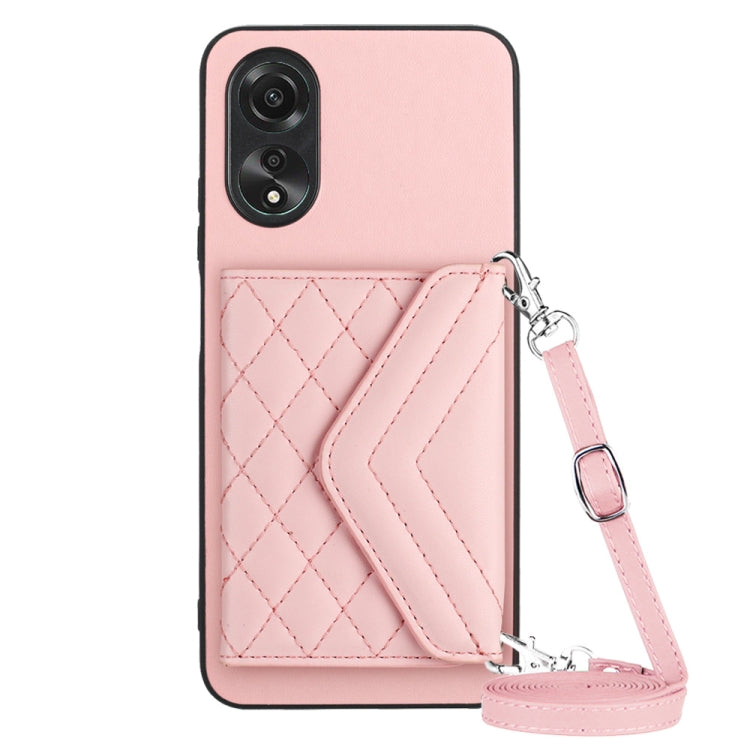Rhombic Texture Card Bag RFID Phone Case with Long Lanyard, For OPPO A3 Pro 5G, For OPPO Reno11 F Thai Version, For OPPO F25 Pro 5G India, For OPPO Reno11 Global, For OPPO Reno11 Pro Global, For OPPO A38 4G / A18 4G, For OPPO A58 4G, For OPPO Reno10 5G