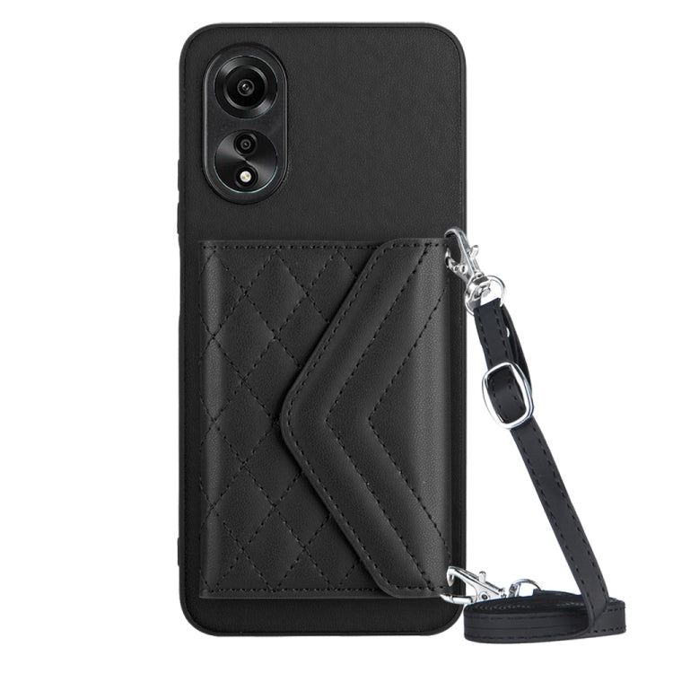 Rhombic Texture Card Bag RFID Phone Case with Long Lanyard, For OPPO A3 Pro 5G, For OPPO Reno11 F Thai Version, For OPPO F25 Pro 5G India, For OPPO Reno11 Global, For OPPO Reno11 Pro Global, For OPPO A38 4G / A18 4G, For OPPO A58 4G, For OPPO Reno10 5G