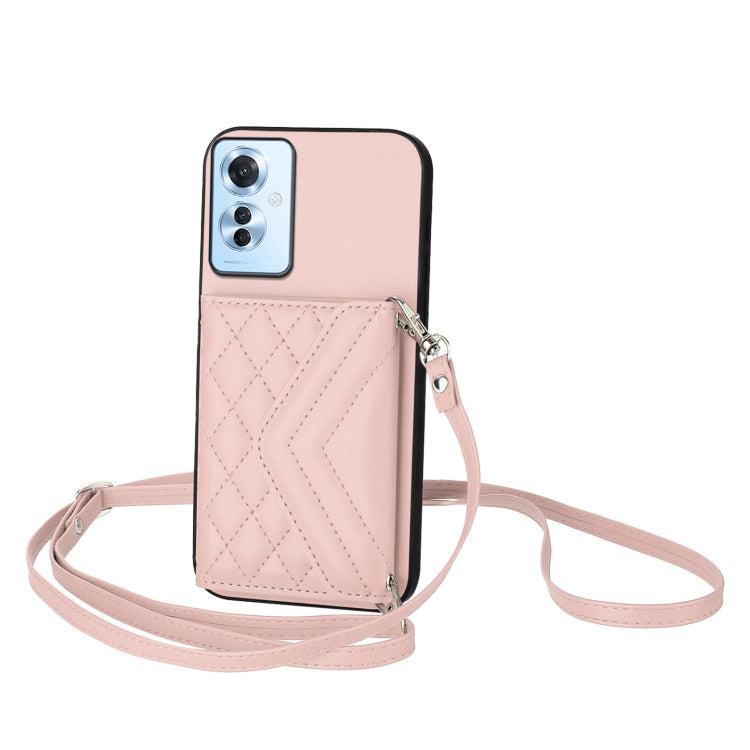 Rhombic Texture Card Bag RFID Phone Case with Long Lanyard, For OPPO A3 Pro 5G, For OPPO Reno11 F Thai Version, For OPPO F25 Pro 5G India, For OPPO Reno11 Global, For OPPO Reno11 Pro Global, For OPPO A38 4G / A18 4G, For OPPO A58 4G, For OPPO Reno10 5G