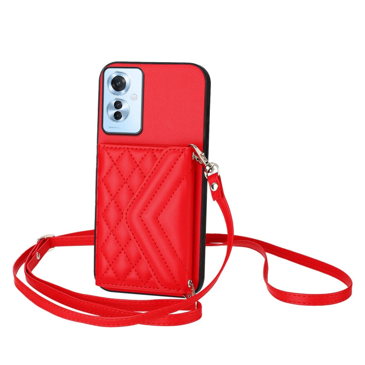 Rhombic Texture Card Bag RFID Phone Case with Long Lanyard, For OPPO A3 Pro 5G, For OPPO Reno11 F Thai Version, For OPPO F25 Pro 5G India, For OPPO Reno11 Global, For OPPO Reno11 Pro Global, For OPPO A38 4G / A18 4G, For OPPO A58 4G, For OPPO Reno10 5G