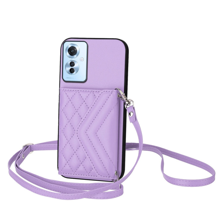 Rhombic Texture Card Bag RFID Phone Case with Long Lanyard, For OPPO A3 Pro 5G, For OPPO Reno11 F Thai Version, For OPPO F25 Pro 5G India, For OPPO Reno11 Global, For OPPO Reno11 Pro Global, For OPPO A38 4G / A18 4G, For OPPO A58 4G, For OPPO Reno10 5G