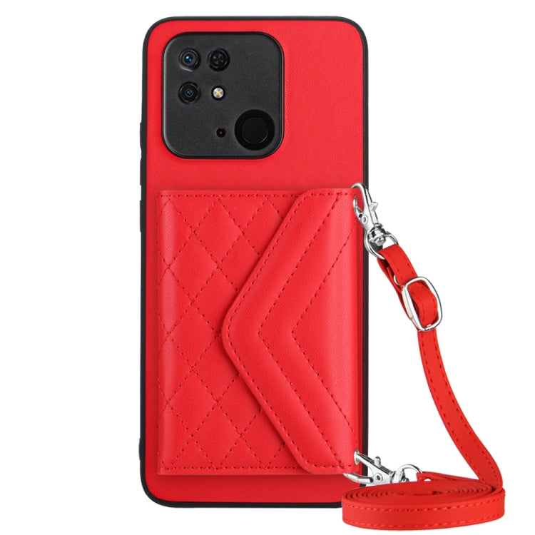 Rhombic Texture Card Bag RFID Phone Case with Long Lanyard, For Xiaomi Redmi Note 12 Pro 5G, For Xiaomi Redmi Note 12 5G, For Xiaomi Redmi 12C / 11A, For Xiaomi Redmi K60 / K60 Pro, For Xiaomi Redmi Note 12 Pro Speed, For Xiaomi Redmi 10C