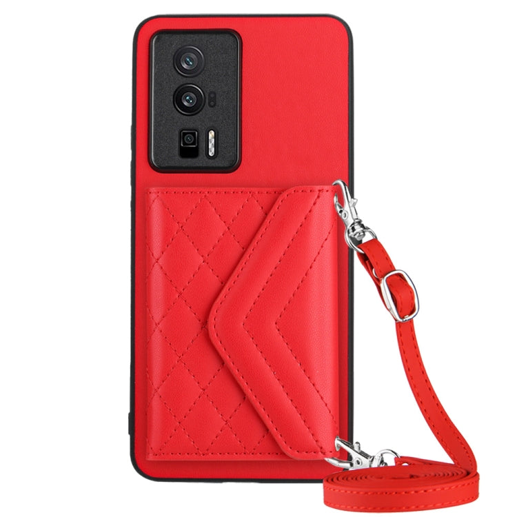 Rhombic Texture Card Bag RFID Phone Case with Long Lanyard, For Xiaomi Redmi Note 12 Pro 5G, For Xiaomi Redmi Note 12 5G, For Xiaomi Redmi 12C / 11A, For Xiaomi Redmi K60 / K60 Pro, For Xiaomi Redmi Note 12 Pro Speed, For Xiaomi Redmi 10C