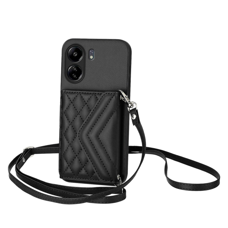 Rhombic Texture Card Bag RFID Phone Case with Long Lanyard, For Redmi Note 13R Pro / 13 4G, For Redmi Turbo 3, For Redmi Note 13 4G Global, For Redmi 13C 4G Global, For Xiaomi Redmi 12 4G, For Xiaomi Redmi Note 12S 4G, For Xiaomi Redmi Note 12 Turbo   ...