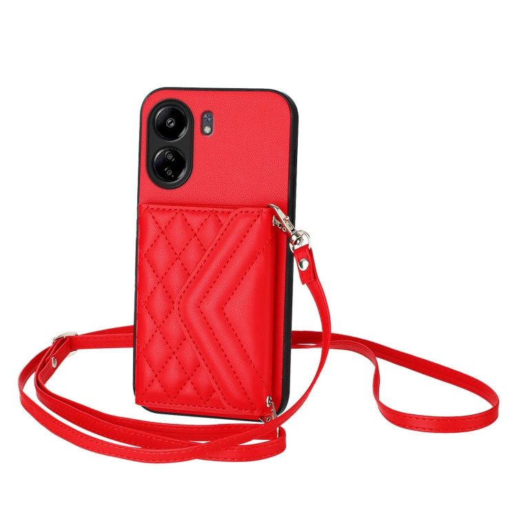 Rhombic Texture Card Bag RFID Phone Case with Long Lanyard, For Redmi Note 13R Pro / 13 4G, For Redmi Turbo 3, For Redmi Note 13 4G Global, For Redmi 13C 4G Global, For Xiaomi Redmi 12 4G, For Xiaomi Redmi Note 12S 4G, For Xiaomi Redmi Note 12 Turbo   ...