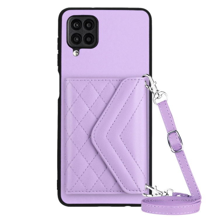 Rhombic Texture Card Bag RFID Phone Case with Long Lanyard, For Samsung Galaxy A13 4G, For Samsung Galaxy S22 Ultra 5G, For Samsung Galaxy S22+ 5G, For Samsung Galaxy S22 5G, For Samsung Galaxy S21 FE, For Samsung Galaxy A52, For Samsung Galaxy A12