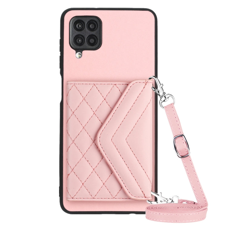 Rhombic Texture Card Bag RFID Phone Case with Long Lanyard, For Samsung Galaxy A13 4G, For Samsung Galaxy S22 Ultra 5G, For Samsung Galaxy S22+ 5G, For Samsung Galaxy S22 5G, For Samsung Galaxy S21 FE, For Samsung Galaxy A52, For Samsung Galaxy A12