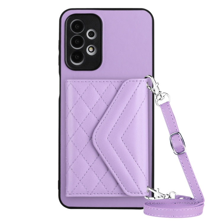 Rhombic Texture Card Bag RFID Phone Case with Long Lanyard, For Samsung Galaxy A13 4G, For Samsung Galaxy S22 Ultra 5G, For Samsung Galaxy S22+ 5G, For Samsung Galaxy S22 5G, For Samsung Galaxy S21 FE, For Samsung Galaxy A52, For Samsung Galaxy A12