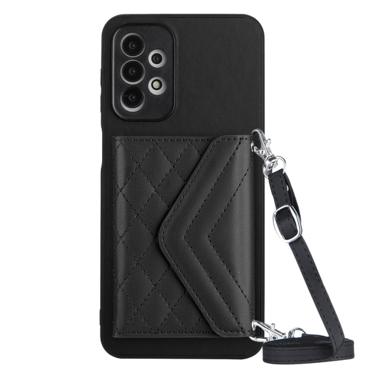 Rhombic Texture Card Bag RFID Phone Case with Long Lanyard, For Samsung Galaxy A13 4G, For Samsung Galaxy S22 Ultra 5G, For Samsung Galaxy S22+ 5G, For Samsung Galaxy S22 5G, For Samsung Galaxy S21 FE, For Samsung Galaxy A52, For Samsung Galaxy A12