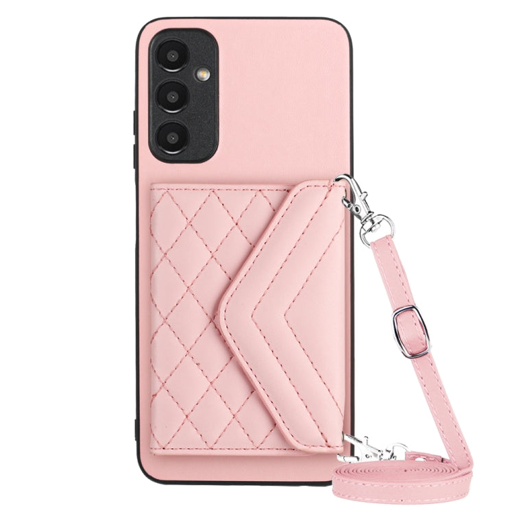 Rhombic Texture Card Bag RFID Phone Case with Long Lanyard, For Samsung Galaxy A25 5G, For Samsung Galaxy S23 FE 5G, For Samsung Galaxy A24 4G, For Samsung Galaxy A04e 4G / M04 4G, For Samsung Galaxy A34 5G, For Samsung Galaxy A54 5G                   ...