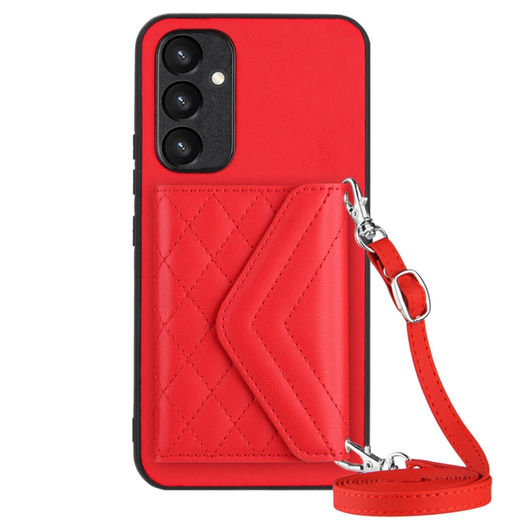 Rhombic Texture Card Bag RFID Phone Case with Long Lanyard, For Samsung Galaxy A25 5G, For Samsung Galaxy S23 FE 5G, For Samsung Galaxy A24 4G, For Samsung Galaxy A04e 4G / M04 4G, For Samsung Galaxy A34 5G, For Samsung Galaxy A54 5G                   ...