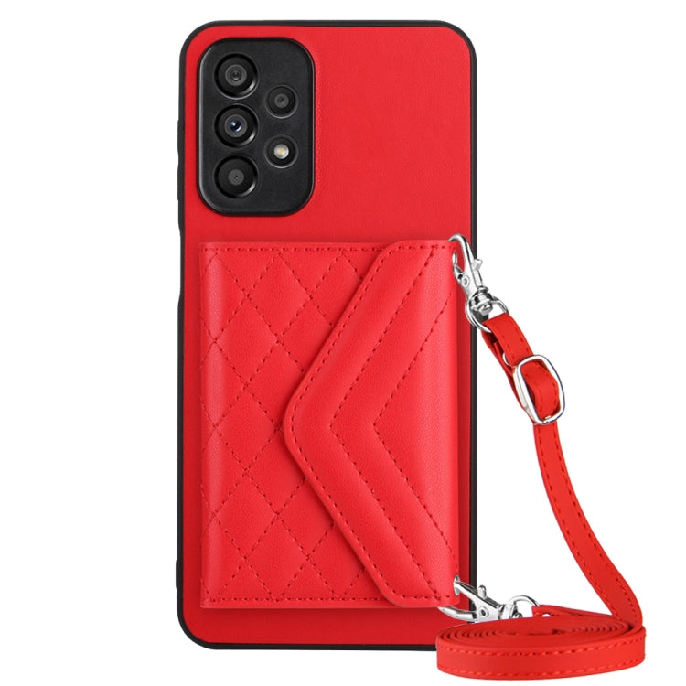 Rhombic Texture Card Bag RFID Phone Case with Long Lanyard, For Samsung Galaxy A13 4G, For Samsung Galaxy S22 Ultra 5G, For Samsung Galaxy S22+ 5G, For Samsung Galaxy S22 5G, For Samsung Galaxy S21 FE, For Samsung Galaxy A52, For Samsung Galaxy A12