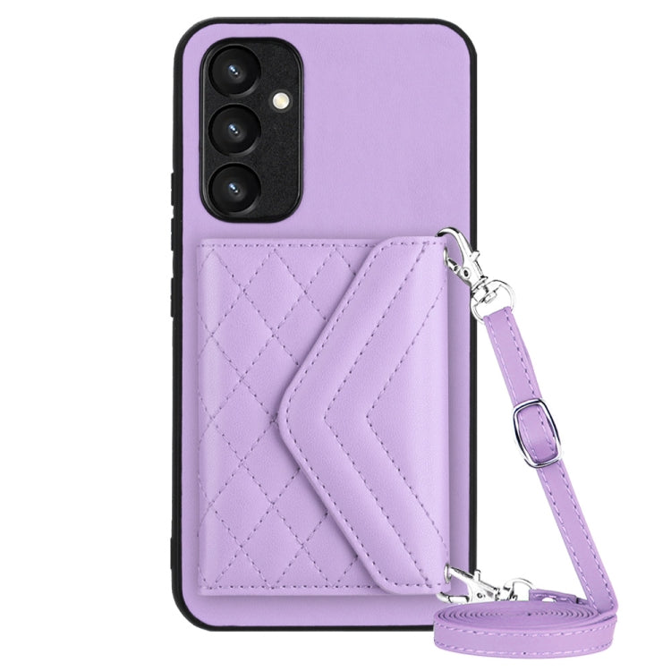 Rhombic Texture Card Bag RFID Phone Case with Long Lanyard, For Samsung Galaxy A25 5G, For Samsung Galaxy S23 FE 5G, For Samsung Galaxy A24 4G, For Samsung Galaxy A04e 4G / M04 4G, For Samsung Galaxy A34 5G, For Samsung Galaxy A54 5G                   ...