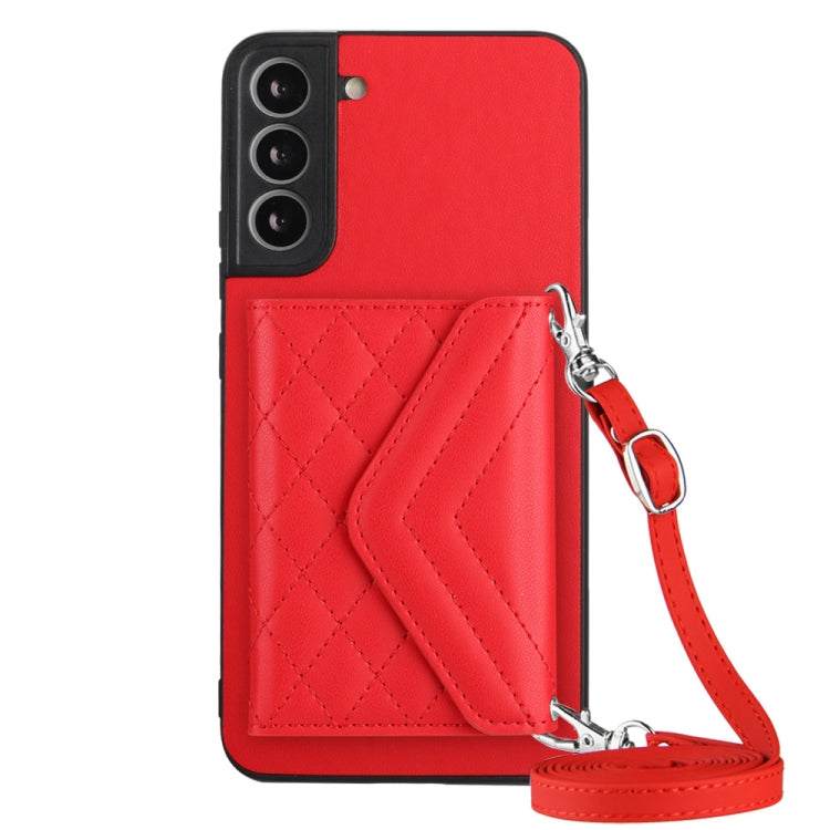 Rhombic Texture Card Bag RFID Phone Case with Long Lanyard, For Samsung Galaxy A13 4G, For Samsung Galaxy S22 Ultra 5G, For Samsung Galaxy S22+ 5G, For Samsung Galaxy S22 5G, For Samsung Galaxy S21 FE, For Samsung Galaxy A52, For Samsung Galaxy A12
