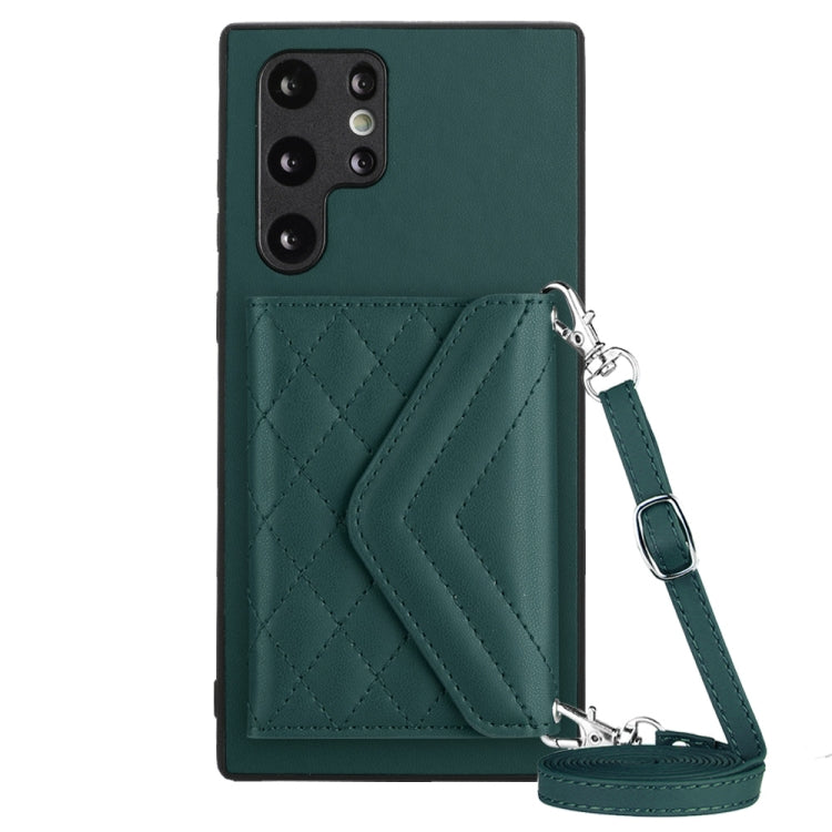 Rhombic Texture Card Bag RFID Phone Case with Long Lanyard, For Samsung Galaxy A13 4G, For Samsung Galaxy S22 Ultra 5G, For Samsung Galaxy S22+ 5G, For Samsung Galaxy S22 5G, For Samsung Galaxy S21 FE, For Samsung Galaxy A52, For Samsung Galaxy A12