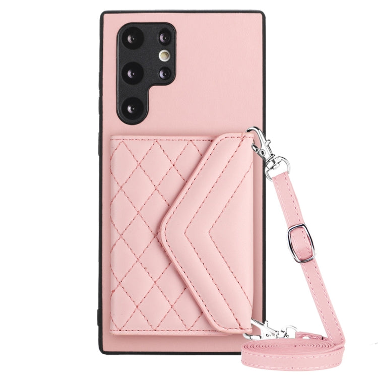 Rhombic Texture Card Bag RFID Phone Case with Long Lanyard, For Samsung Galaxy A13 4G, For Samsung Galaxy S22 Ultra 5G, For Samsung Galaxy S22+ 5G, For Samsung Galaxy S22 5G, For Samsung Galaxy S21 FE, For Samsung Galaxy A52, For Samsung Galaxy A12