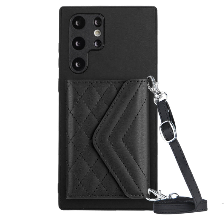 Rhombic Texture Card Bag RFID Phone Case with Long Lanyard, For Samsung Galaxy A13 4G, For Samsung Galaxy S22 Ultra 5G, For Samsung Galaxy S22+ 5G, For Samsung Galaxy S22 5G, For Samsung Galaxy S21 FE, For Samsung Galaxy A52, For Samsung Galaxy A12
