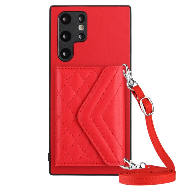 Rhombic Texture Card Bag RFID Phone Case with Long Lanyard, For Samsung Galaxy A13 4G, For Samsung Galaxy S22 Ultra 5G, For Samsung Galaxy S22+ 5G, For Samsung Galaxy S22 5G, For Samsung Galaxy S21 FE, For Samsung Galaxy A52, For Samsung Galaxy A12