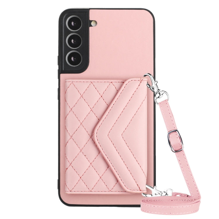 Rhombic Texture Card Bag RFID Phone Case with Long Lanyard, For Samsung Galaxy A13 4G, For Samsung Galaxy S22 Ultra 5G, For Samsung Galaxy S22+ 5G, For Samsung Galaxy S22 5G, For Samsung Galaxy S21 FE, For Samsung Galaxy A52, For Samsung Galaxy A12